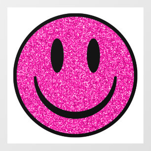 Roze Glitter Smile Face Raamsticker