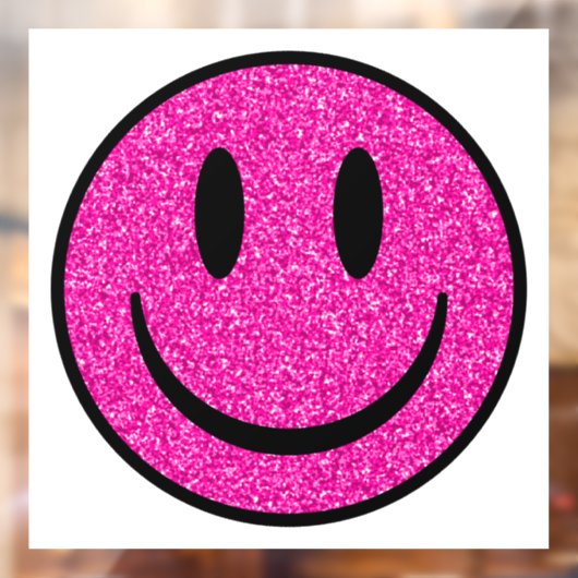 Roze Glitter Smile Face Raamsticker (Vel 2)