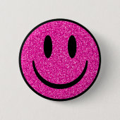 Roze Glitter Smile Face Ronde Button 5,7 Cm (Voorkant)