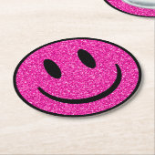 Roze Glitter Smile Face Ronde Kartonnen Onderzetter (Gebogen)