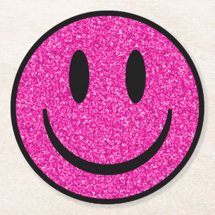 Roze Glitter Smile Face Ronde Kartonnen Onderzetter