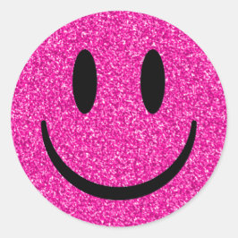 Roze Glitter Smile Face Ronde Sticker
