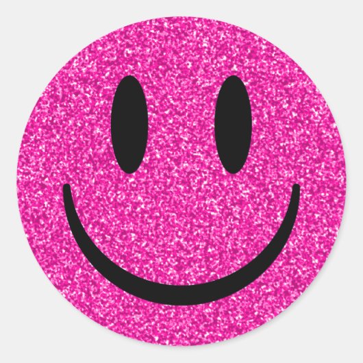 Roze Glitter Smile Face Ronde Sticker (Voorkant)