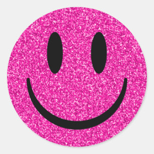 Roze Glitter Smile Face Ronde Sticker