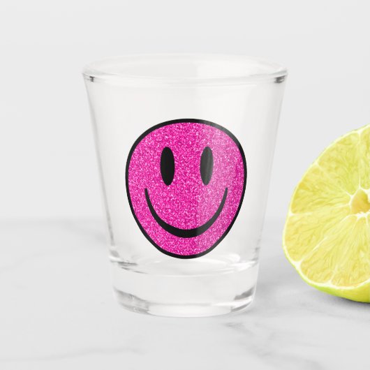 Roze Glitter Smile Face Shot Glas (Voorkant)
