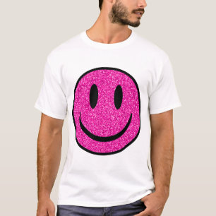 Roze Glitter Smile Face T-shirt