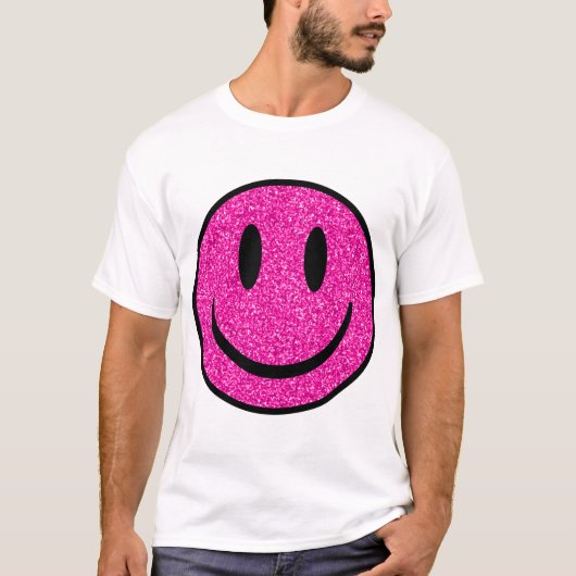 Roze Glitter Smile Face T-shirt (Voorkant)
