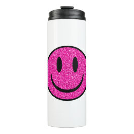 Roze Glitter Smile Face Thermosbeker