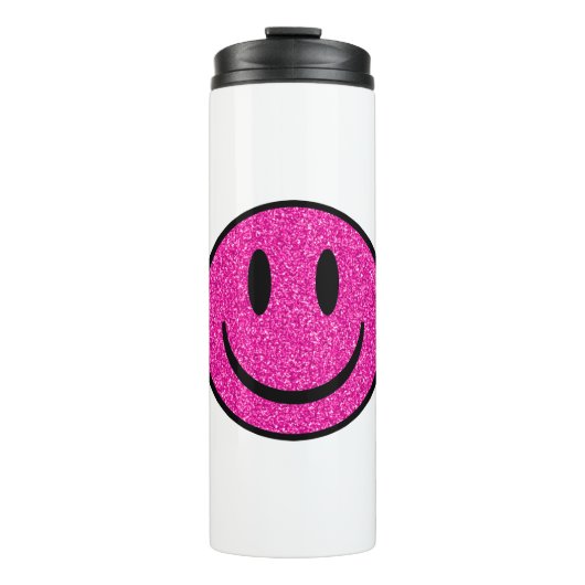 Roze Glitter Smile Face Thermosbeker (Voorkant)