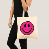 Roze Glitter Smile Face Tote Bag (Voorkant (product))