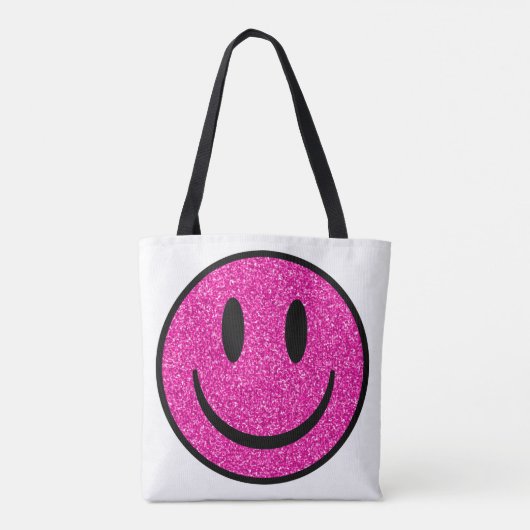 Roze Glitter Smile Face Tote Bag (Achterkant)