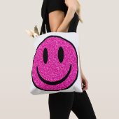 Roze Glitter Smile Face Tote Bag (Dichtbij)