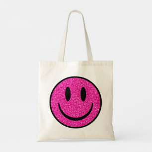Roze Glitter Smile Face Tote Bag