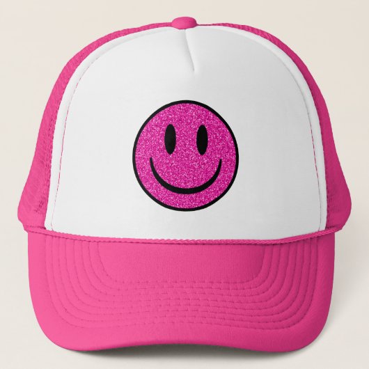Roze Glitter Smile Face Trucker Pet (Voorkant)