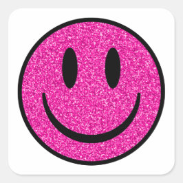 Roze Glitter Smile Face Vierkante Sticker