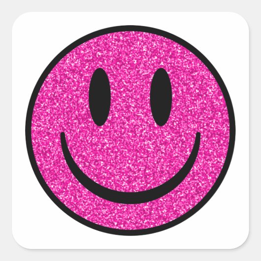 Roze Glitter Smile Face Vierkante Sticker (Voorkant)