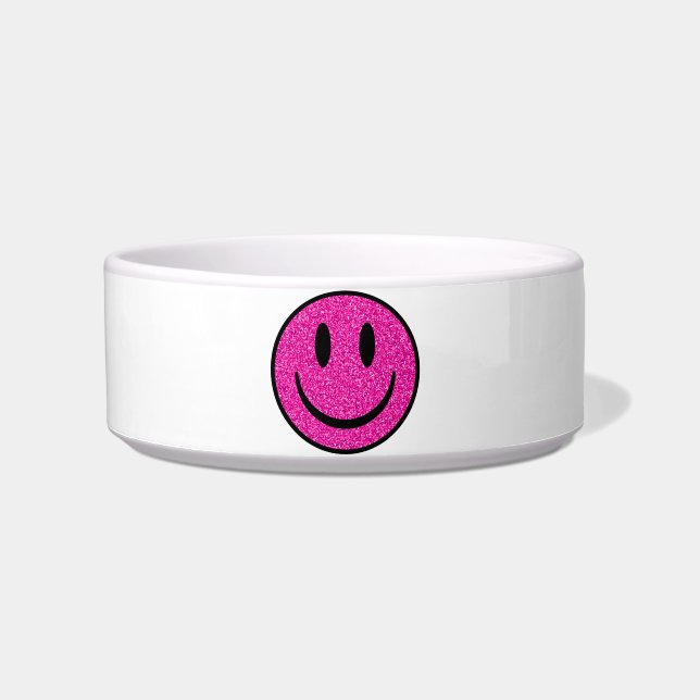 Roze Glitter Smile Face Voerbakje (Voorkant)