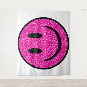 Roze Glitter Smile Face Wandkleed