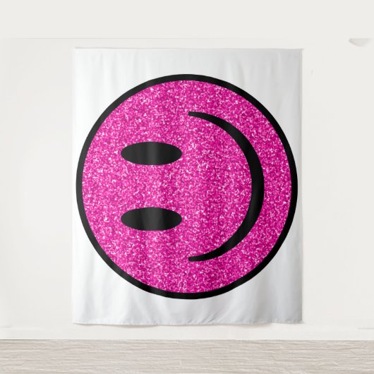 Roze Glitter Smile Face Wandkleed (Voorkant)