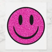 Roze Glitter Smile Face Wijn Etiket (Enkel label)