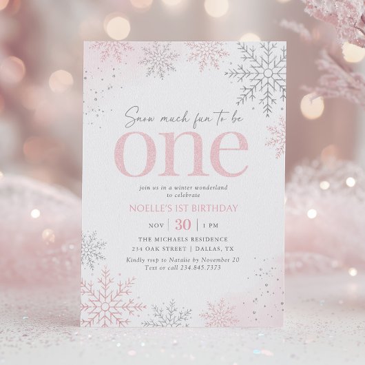 Roze Glitter Sneeuwvlok 1e Verjaardag Kaart