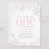 Roze Glitter Sneeuwvlok 1e Verjaardag Kaart (Voorkant)