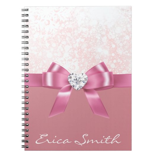 Roze Glitter Sneeuwvlok Lint en Diamant Notitieboek (Voorkant)