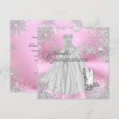Roze Glitter Sneeuwvlok Quinceanera Uitnodiging (Voorkant / Achterkant)