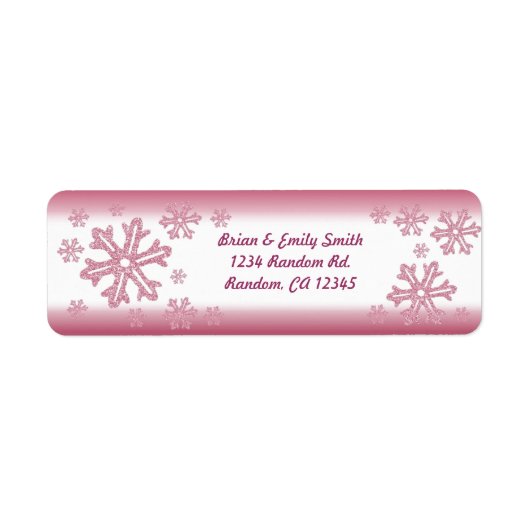 Roze glitter sneeuwvlok retour adreslabels etiket (Voorkant)
