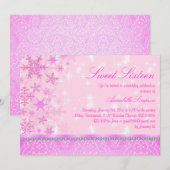 Roze Glitter Sneeuwvlok Sweet16 Uitnodiging (Voorkant / Achterkant)