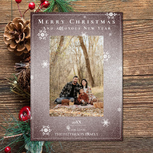 Roze Glitter Sneeuwvlokken Vakantie Fotokaart Feestdagenkaart