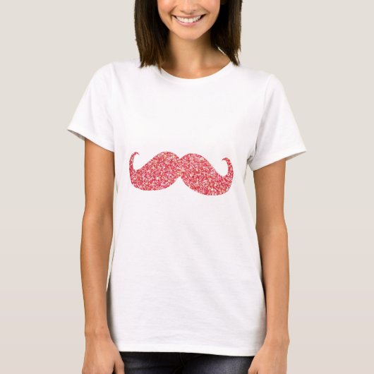 Roze Glitter Snor T-shirt (Voorkant)