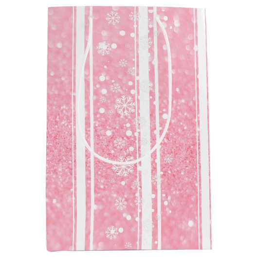 Roze glitter Snowflake Holiday Medium Gift Bag Medium Cadeauzakje (Voorkant)