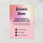 Roze Glitter Soap Scent Ingredients List Card Visitekaartje (Voorkant)