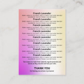 Roze Glitter Soap Scent Ingredients List Card Visitekaartje (Achterkant)