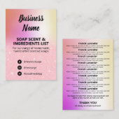 Roze Glitter Soap Scent Ingredients List Card Visitekaartje (Voorkant / Achterkant)