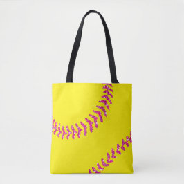 Roze Glitter Softball Stitches Tote Bag