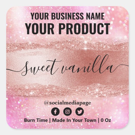 Roze Glitter Soy Kaars Labels (Voorkant)