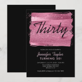 Roze glitter Sparkle Brush Black 30th Birthday Kaart (Voorkant / Achterkant)