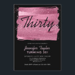Roze glitter Sparkle Brush Black 30th Birthday Kaart<br><div class="desc">Roze glitter Sparkle Brush Black 30th Birthday Party Invitation</div>