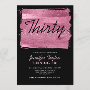 Roze glitter Sparkle Brush Black 30th Birthday Kaart