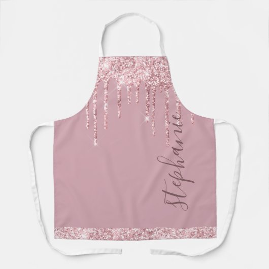 Roze glitter sparkle drip aangepaste naam schort (Voorkant)