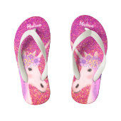 Roze Glitter Sparkle Eenhoorn Meisjes Gepersonalis Kinder Teenslippers (Voetbed)
