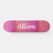 Roze glitter Sparkle Girly Gepersonaliseerd Persoonlijk Skateboard (Horizontaal)