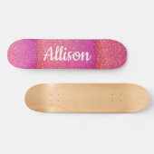 Roze glitter Sparkle Girly Gepersonaliseerd Persoonlijk Skateboard (Horizontaal)