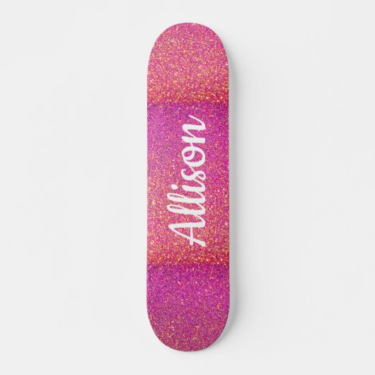 Roze glitter Sparkle Girly Gepersonaliseerd Persoonlijk Skateboard (Voorkant)
