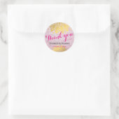 Roze Glitter Sparkle Gold Floral Weddenschap Harte Ronde Sticker (Tas)