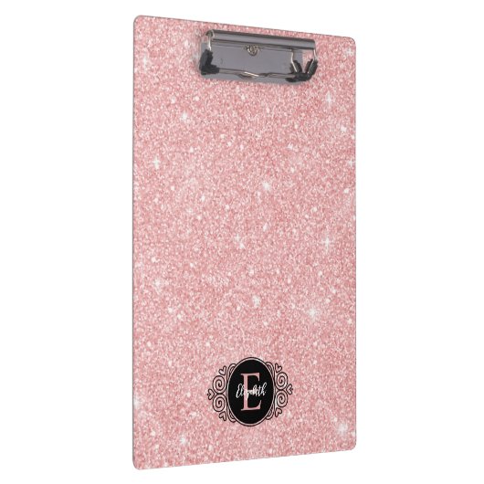 Roze Glitter Sparkle Modern Monogram Klembord (Rechts)