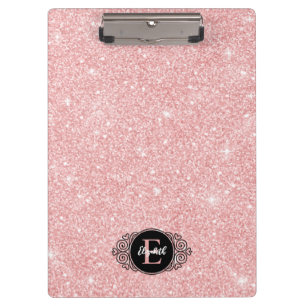 Roze Glitter Sparkle Modern Monogram Klembord