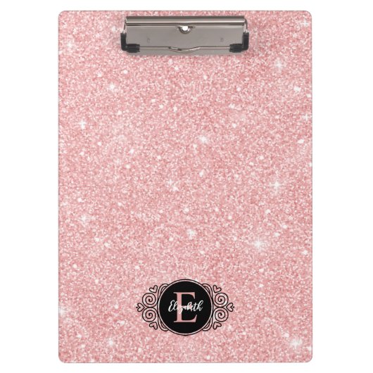 Roze Glitter Sparkle Modern Monogram Klembord (Voorkant)